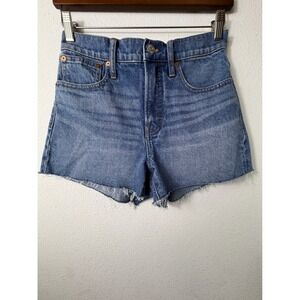 Madewell Women Jean Short Blue 26 The Perfect High Rise Cut Off Frayed Denim
